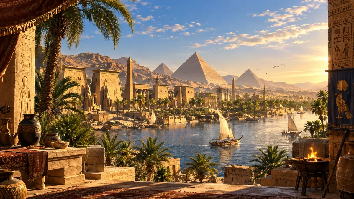 MISFORTUNATE Egyptian region artwork, featuring pyramids and a desert landscape